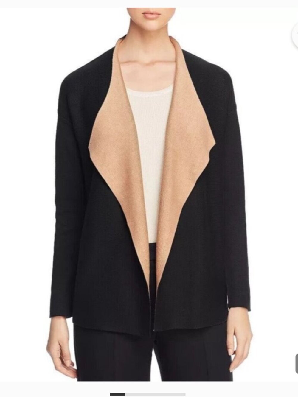 Eileen Fisher open cardigan XS black tan silk cotton